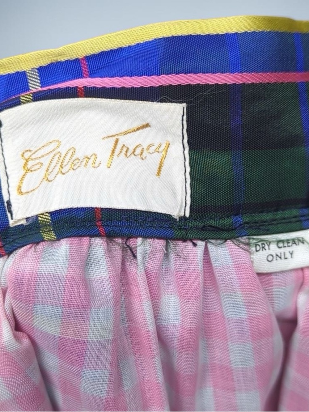 Ellen Tracy Plaid Tartan Silk Taffeta Midi Skirt Waist Tie - Sz M - Picture 4 of 7